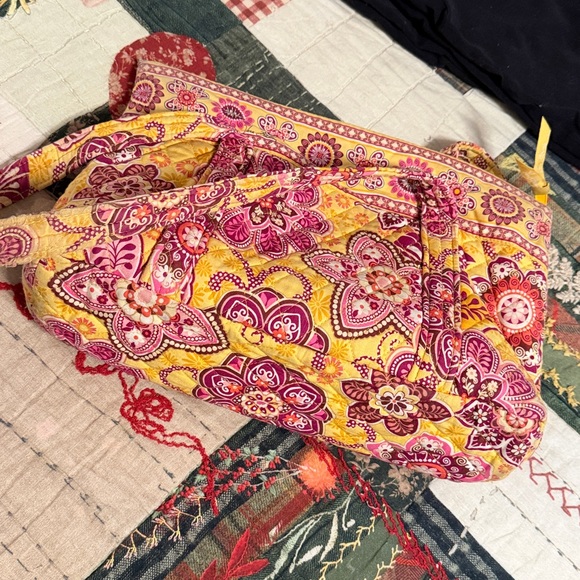 Vera Bradley Yellow and Pink Quilted Bag machine washable approx 9” x 14” - Picture 9 of 13